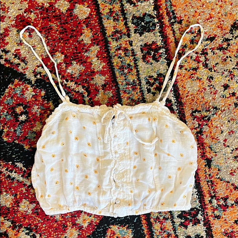 White Floral Crop Top